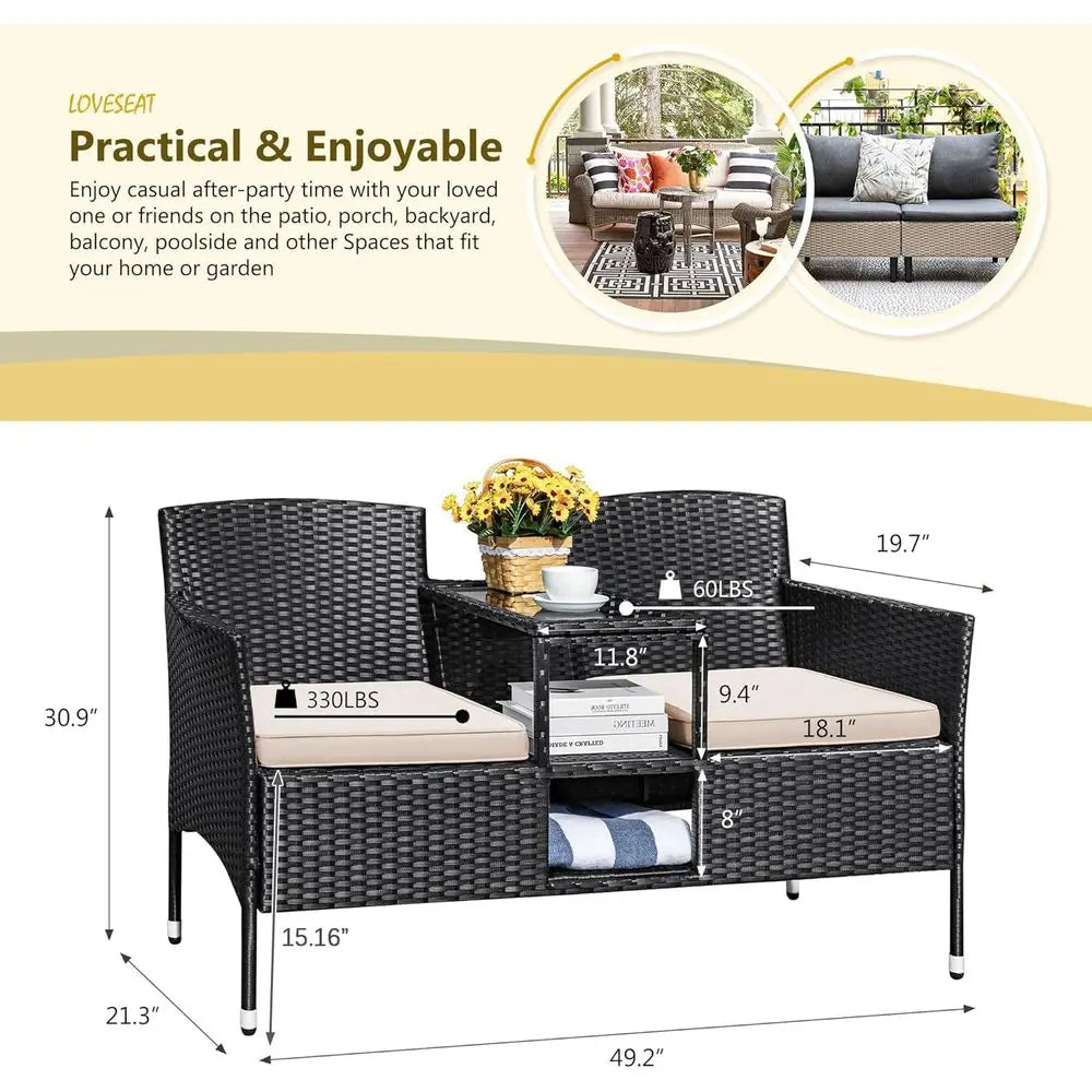 Patio Loveseat Modern Rattan