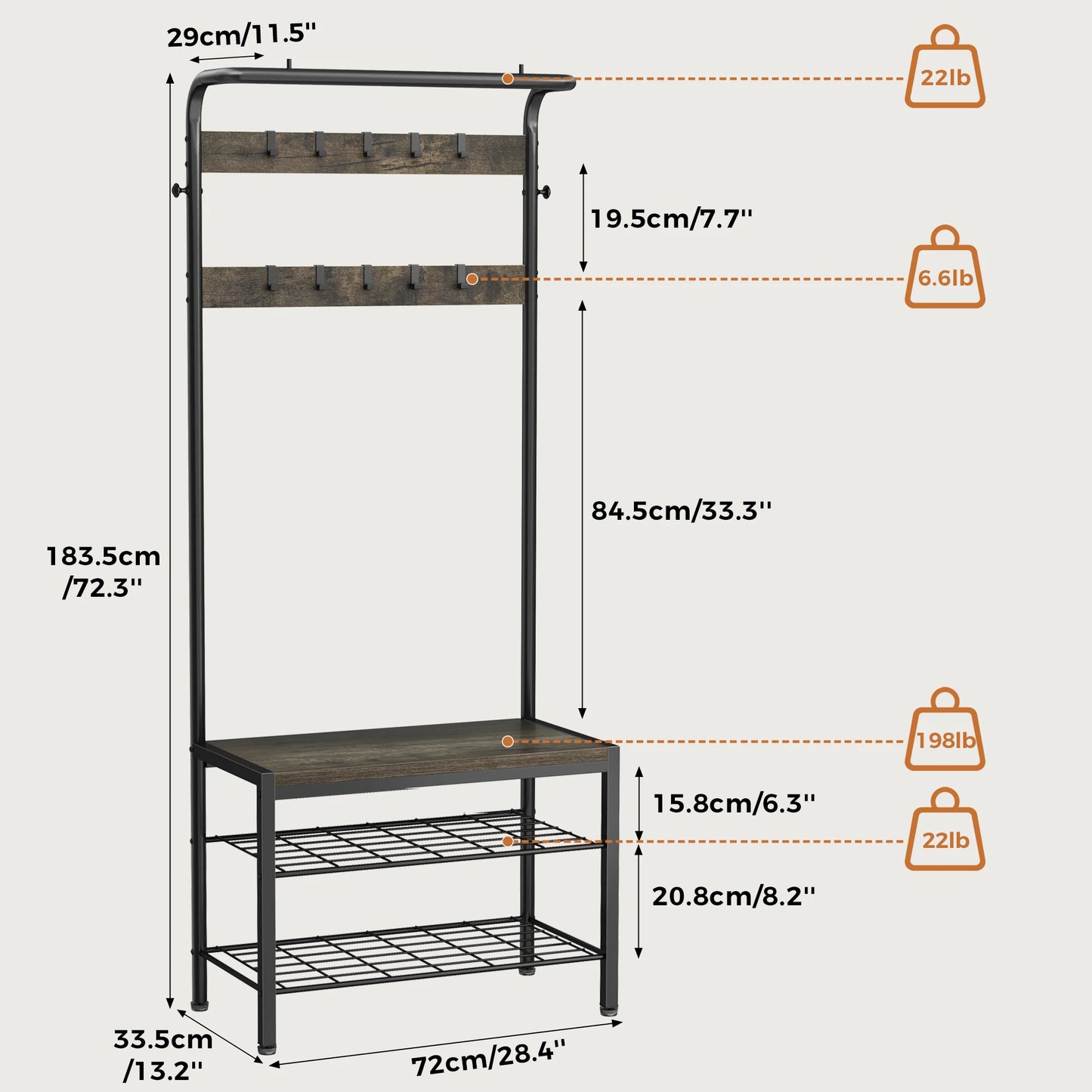 Coat Rack with Shoe Bench