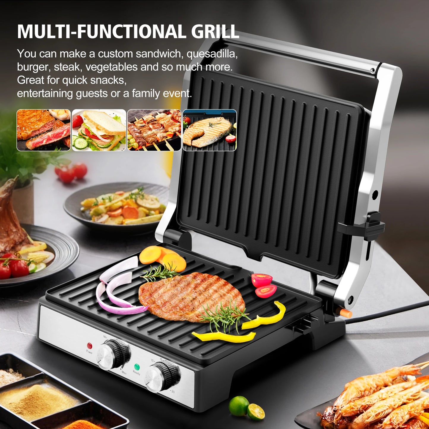 1500W 4-Slice Panini Press With Timer