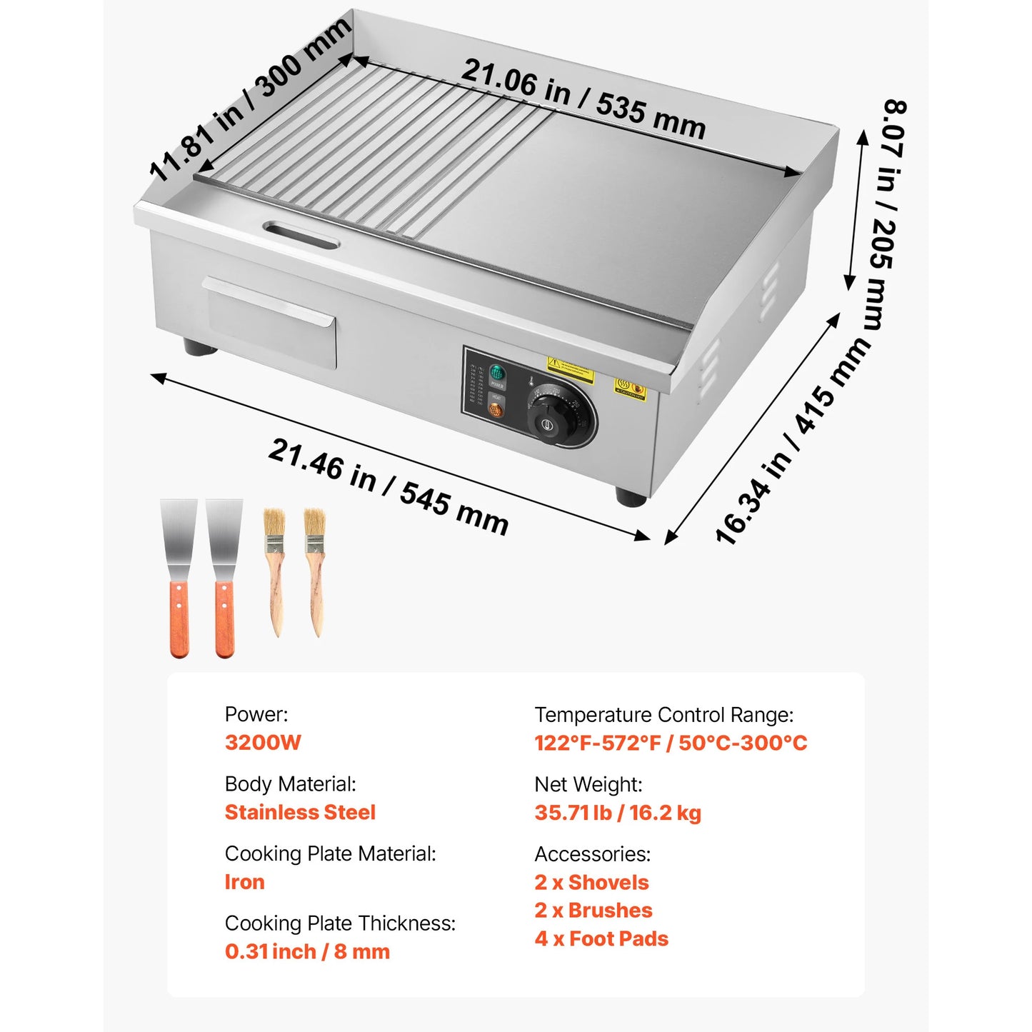 Commercial Electric Griddle 50-300°C