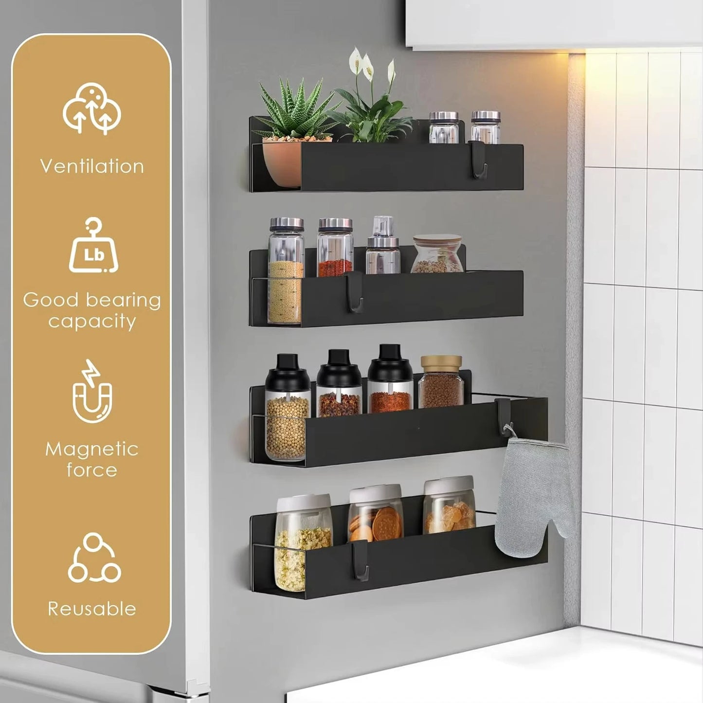 4 Pack Magnetic Spice Rack Organizer
