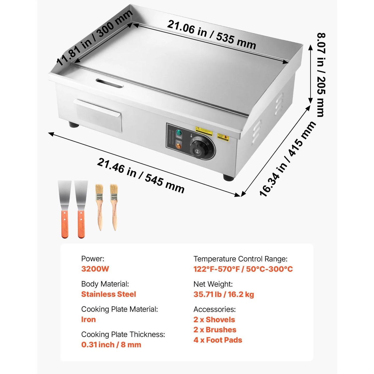 Commercial Electric Griddle 50-300°C