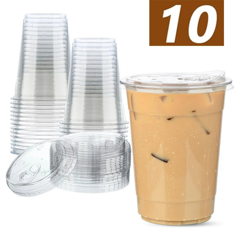 Clear Plastic Cups with Lids 10 Pack