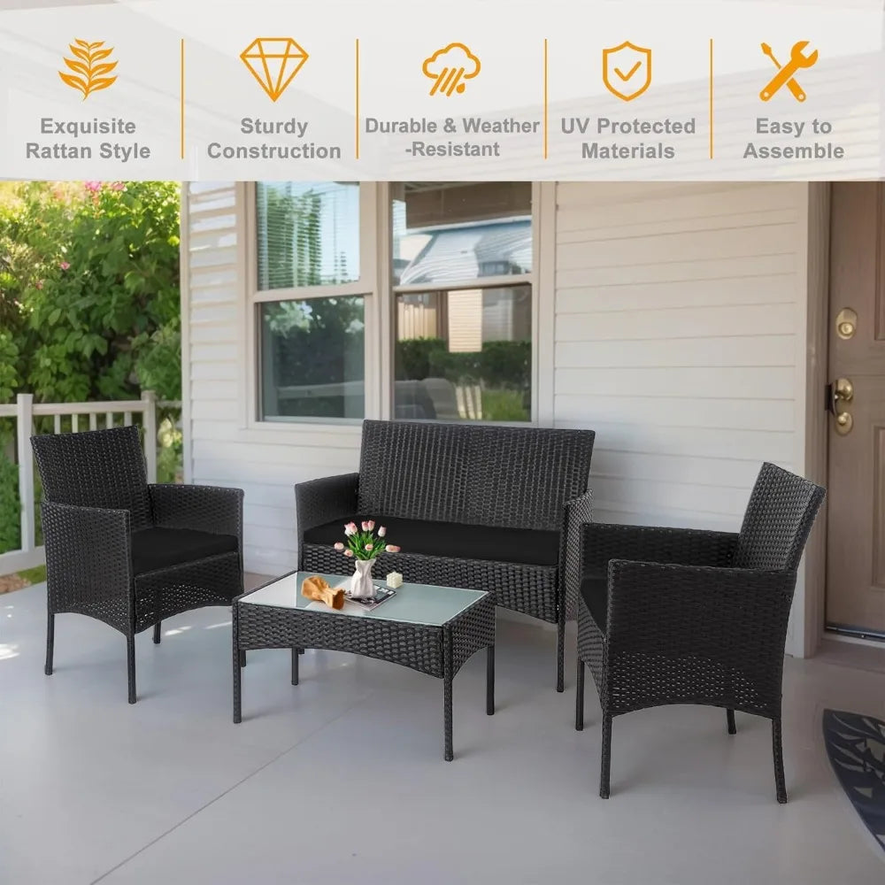 4 Piece Outdoor Wicker Patio  Furniture Set