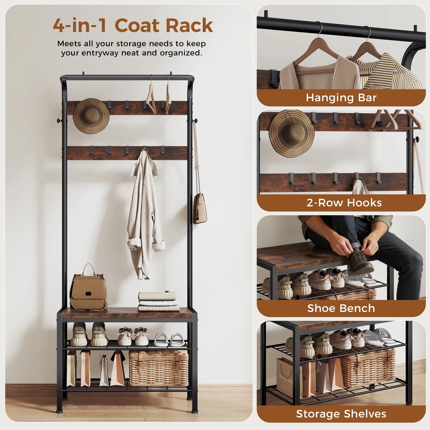 Coat Rack with Shoe Bench