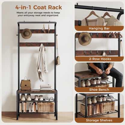 Coat Rack with Shoe Bench