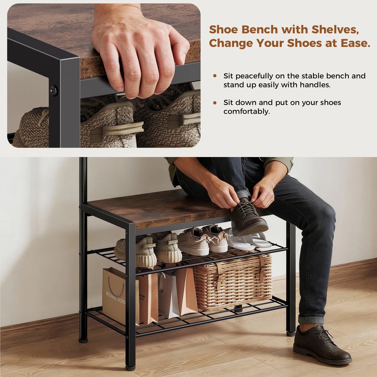 Coat Rack with Shoe Bench