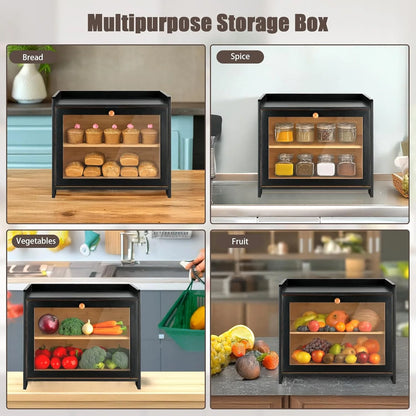 Large Capacity Bamboo Bread Box with Window