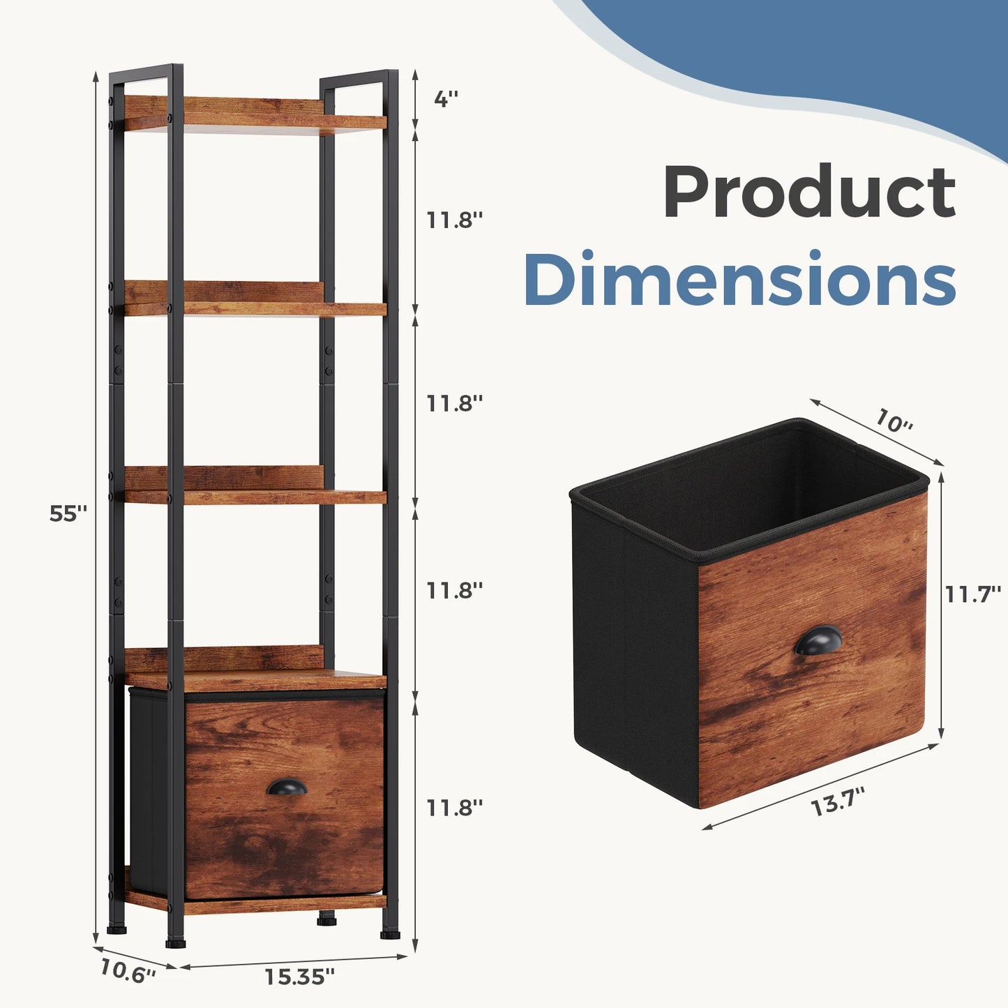 Wood 5 Tier Bookshelf