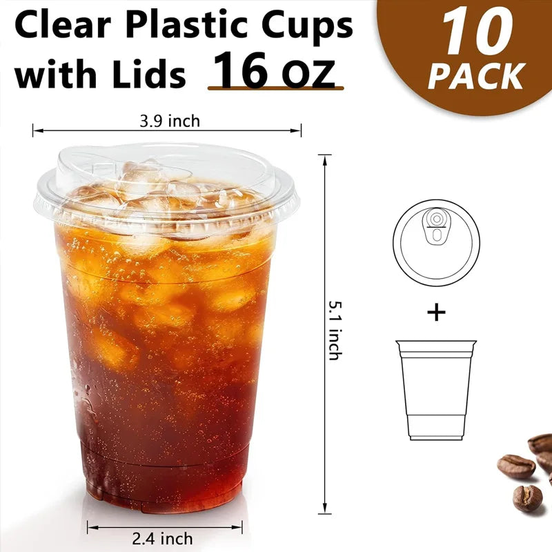 Clear Plastic Cups with Lids 10 Pack
