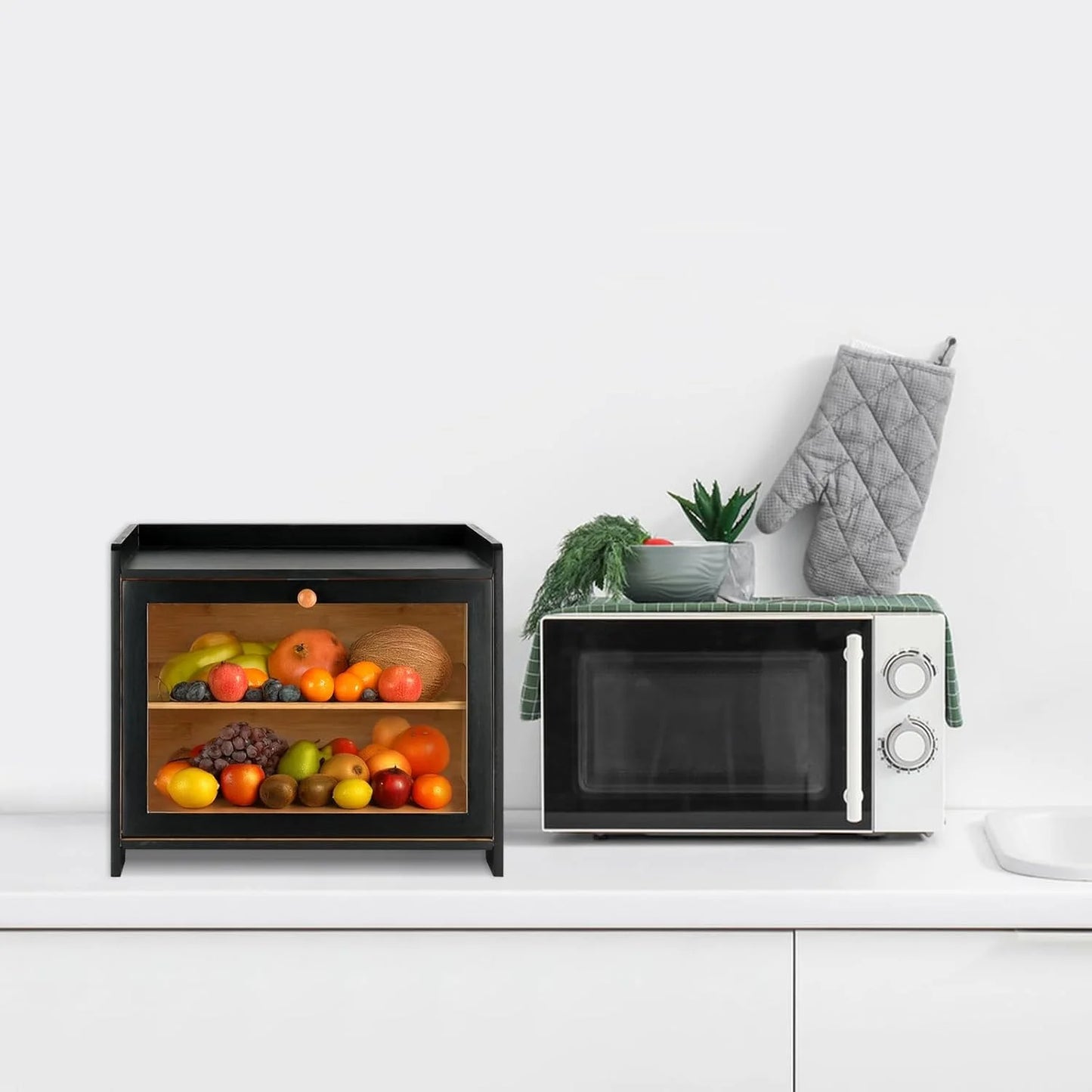 Large Capacity Bamboo Bread Box with Window