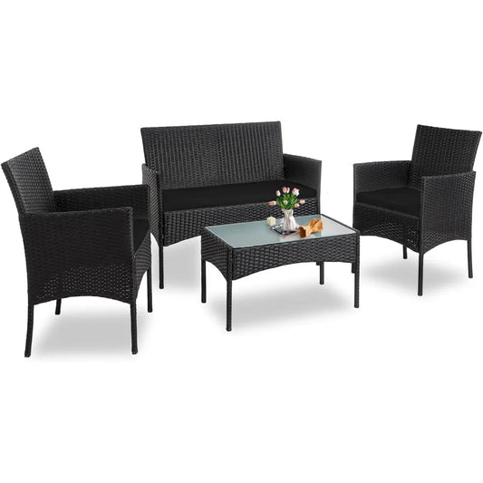 4 Piece Outdoor Wicker Patio  Furniture Set