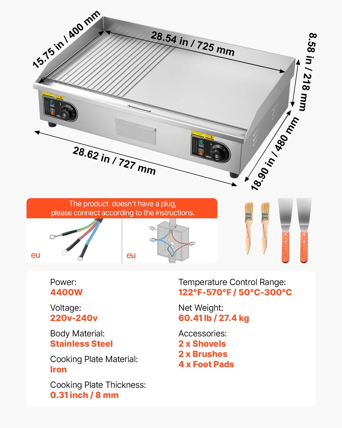 Commercial Electric Griddle 50-300°C