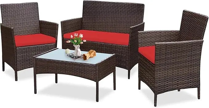 4 Piece Outdoor Wicker Patio  Furniture Set