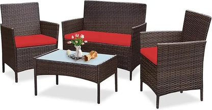 4 Piece Outdoor Wicker Patio  Furniture Set