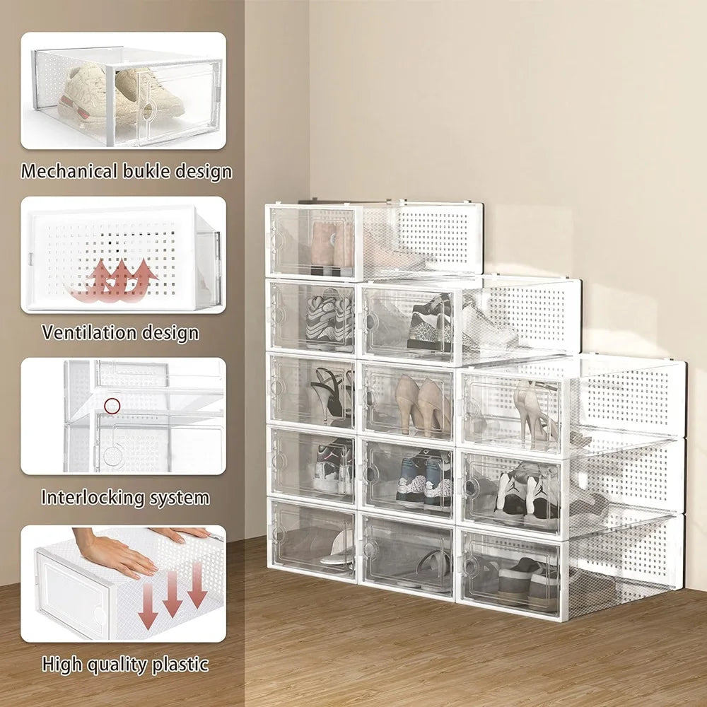 12-Pack Transparent  Stackable Shoe Storage