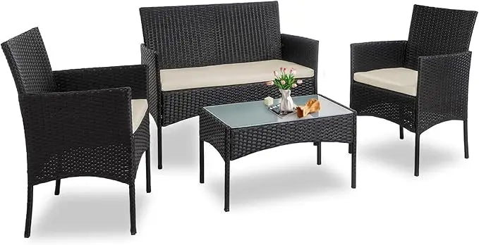 4 Piece Outdoor Wicker Patio  Furniture Set