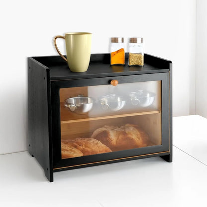 Large Capacity Bamboo Bread Box with Window