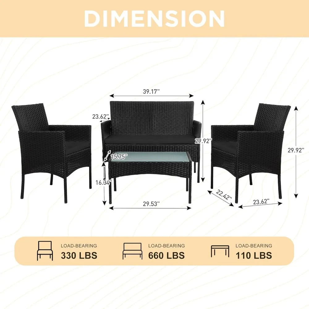 4 Piece Outdoor Wicker Patio  Furniture Set