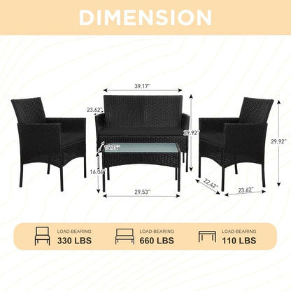 4 Piece Outdoor Wicker Patio  Furniture Set