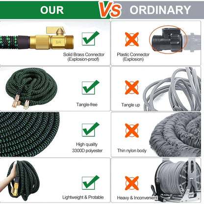 Non-Expandable Garden Hose with 10 Function Nozzles