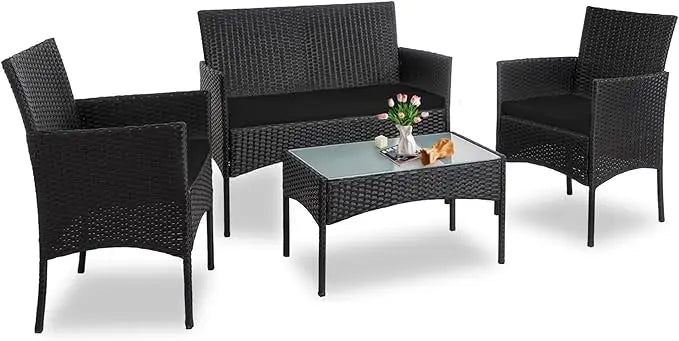 4 Piece Outdoor Wicker Patio  Furniture Set