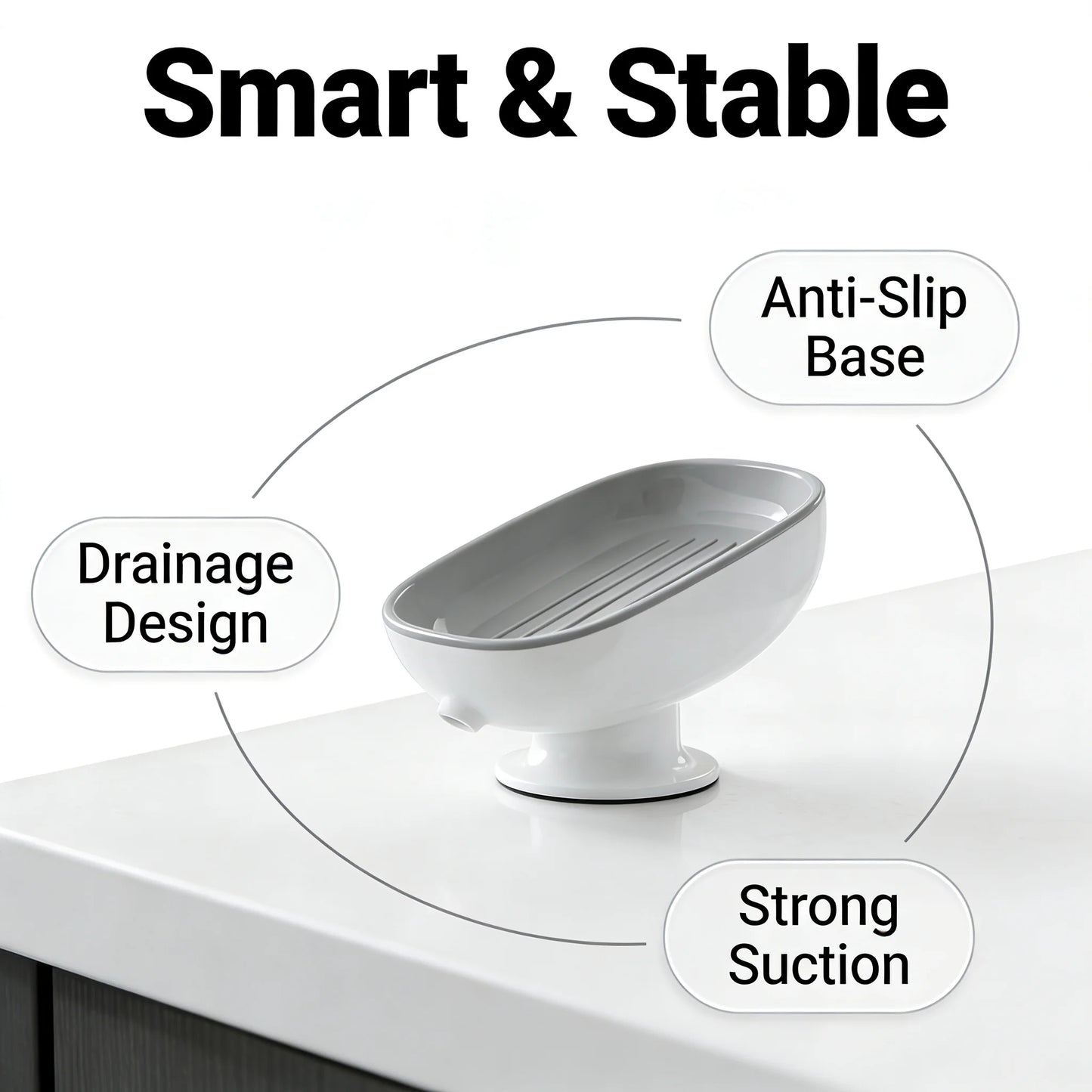 Suction Cup Soap Dish Self-Draining