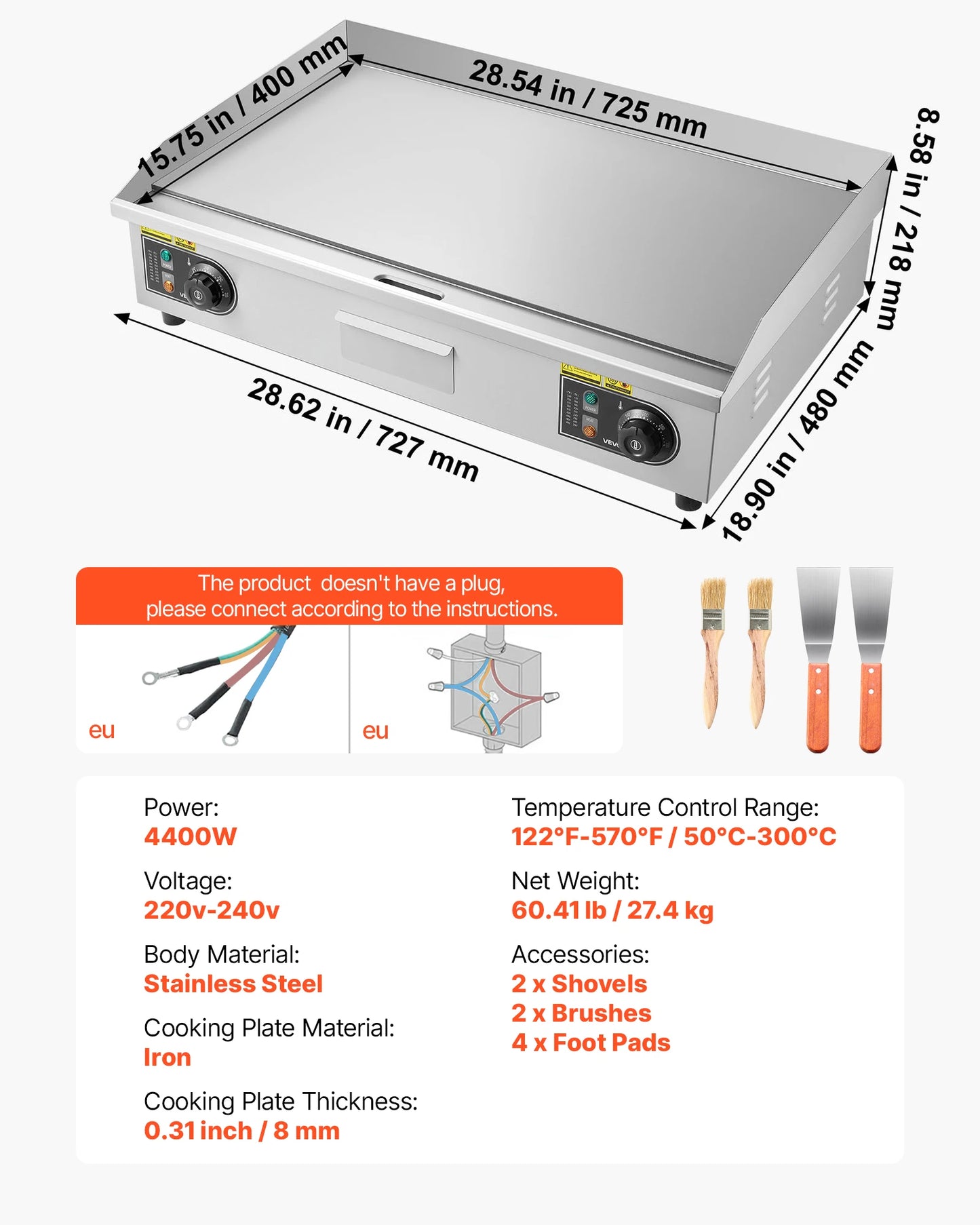 Commercial Electric Griddle 50-300°C