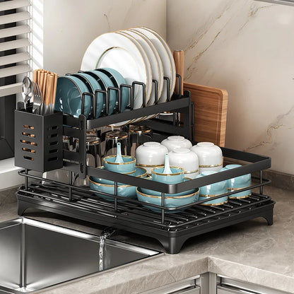 Stainless Steel Dish Drying Rack Adjustable Plate Organizer