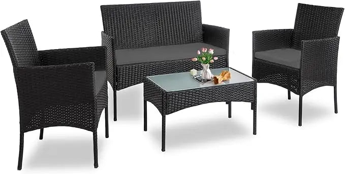 4 Piece Outdoor Wicker Patio  Furniture Set