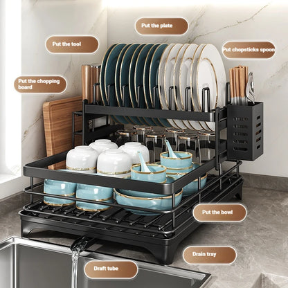 Stainless Steel Dish Drying Rack Adjustable Plate Organizer
