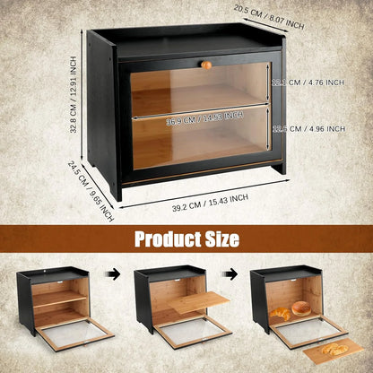 Large Capacity Bamboo Bread Box with Window
