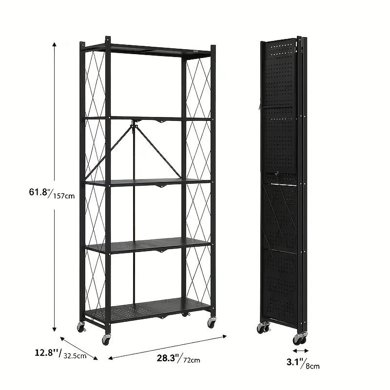 Folding Storage Rack, No Installation, with Wheels