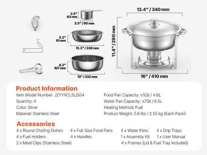 4 Pack Chafing Dish Buffet Set Stainless Steel