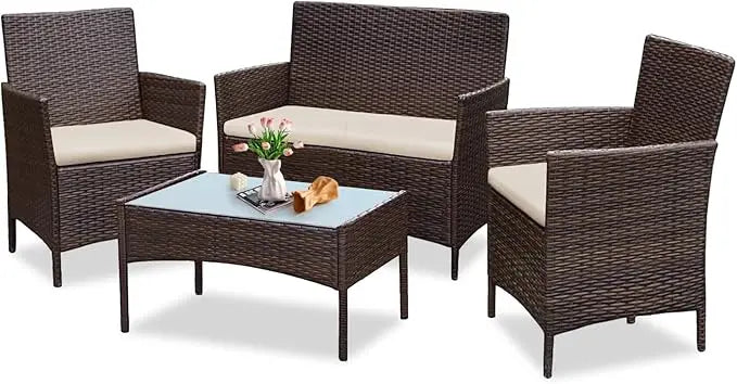 4 Piece Outdoor Wicker Patio  Furniture Set