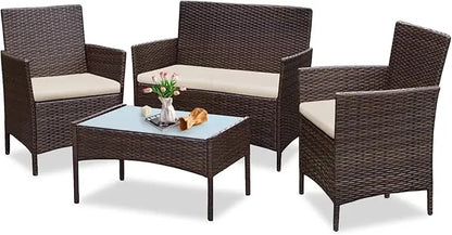 4 Piece Outdoor Wicker Patio  Furniture Set
