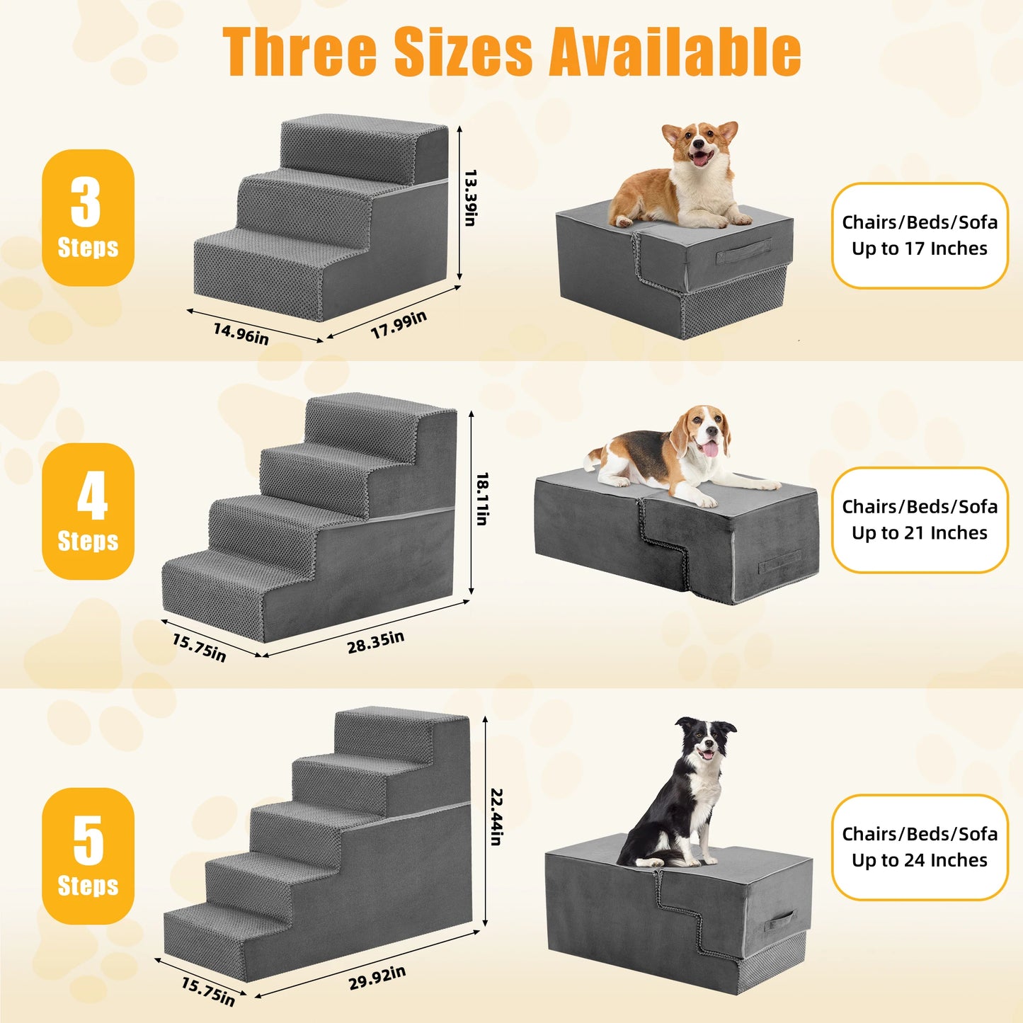3-5 Step Right Angled Foam Dog Stairs for Small Dogs