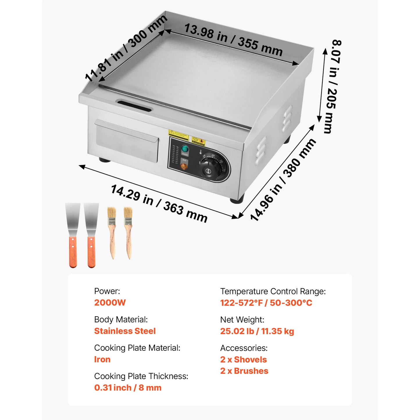 Commercial Electric Griddle 50-300°C