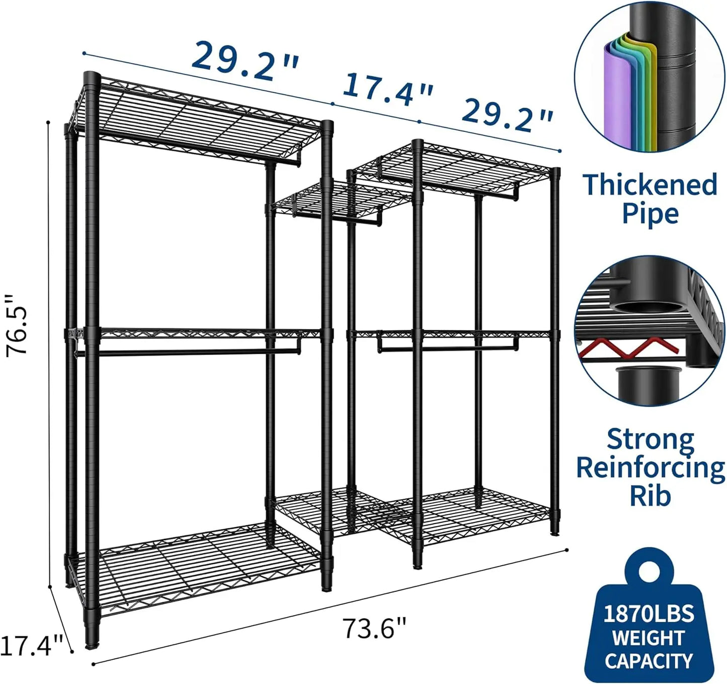 Heavy Duty Clothes  Rack with 5 Hang Rods
