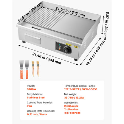 Commercial Electric Griddle 50-300°C