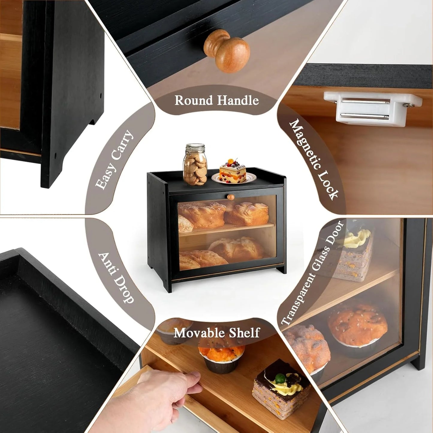 Large Capacity Bamboo Bread Box with Window