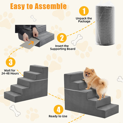 3-5 Step Right Angled Foam Dog Stairs for Small Dogs