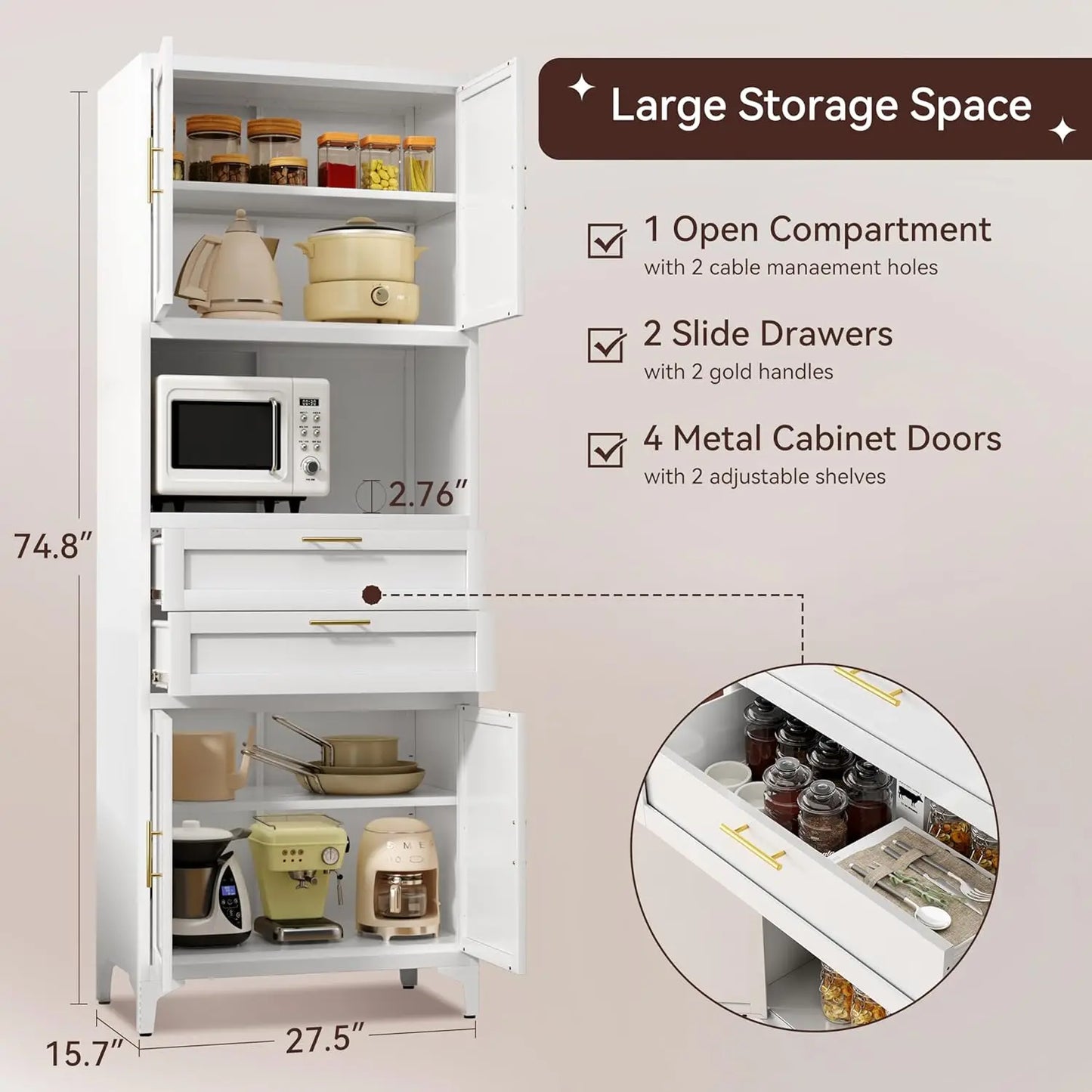 White Pantry Cabinet with Drawers