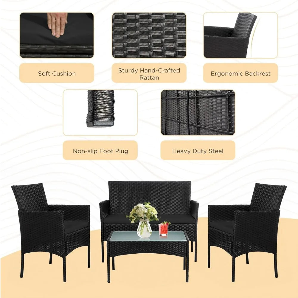 4 Piece Outdoor Wicker Patio  Furniture Set