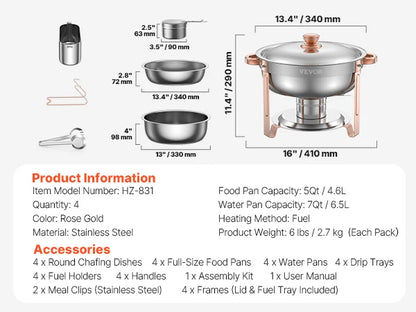 4 Pack Chafing Dish Buffet Set Stainless Steel