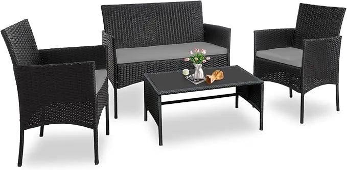 4 Piece Outdoor Wicker Patio  Furniture Set